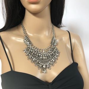 Express Silver & Ornate Rhinestone Necklace